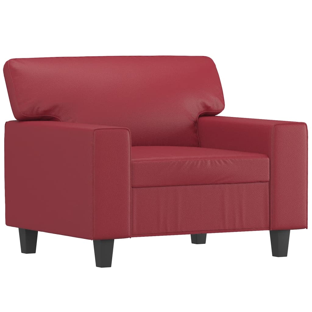 vidaXL Sillón con taburete cuero sintético rojo tinto 60 cm