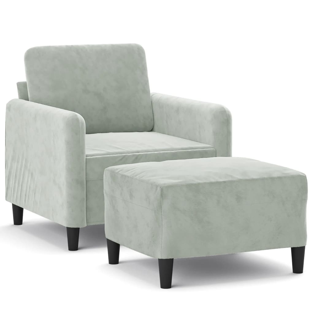 vidaXL Sillón con taburete terciopelo gris claro 60 cm