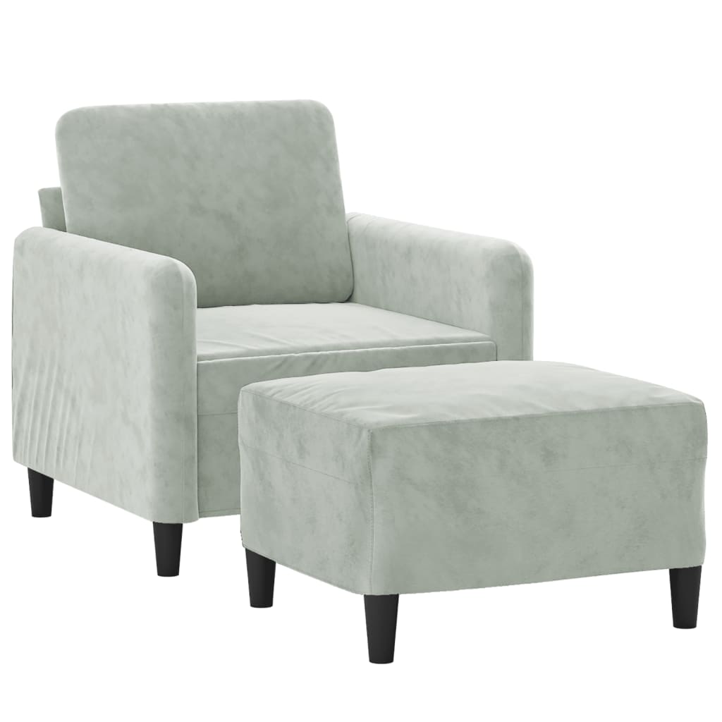 vidaXL Sillón con taburete terciopelo gris claro 60 cm