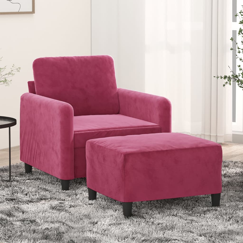 vidaXL Sillón con taburete terciopelo rojo tinto 60 cm