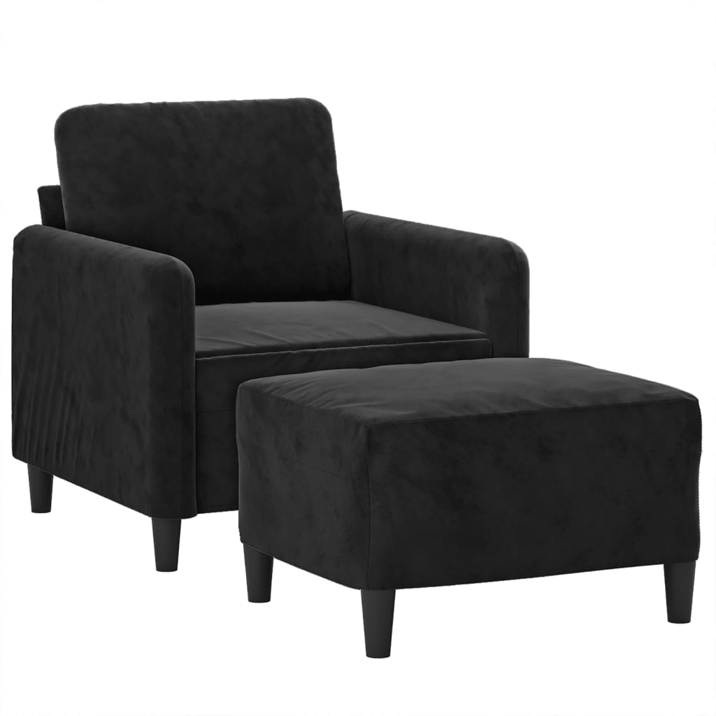 vidaXL Sillón con taburete terciopelo negro 60 cm