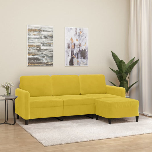 vidaXL Sofá de 3 plazas con taburete terciopelo amarillo 180 cm