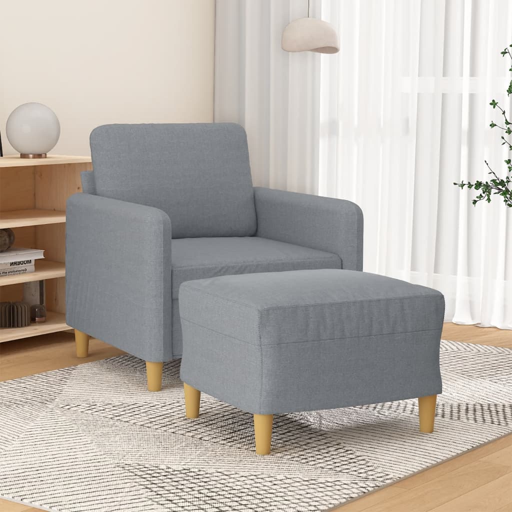 vidaXL Sillón con taburete tela gris claro 60 cm