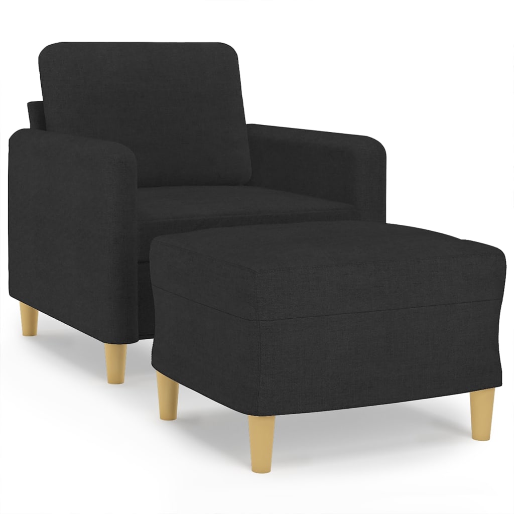 vidaXL Sillón con taburete tela negro 60 cm