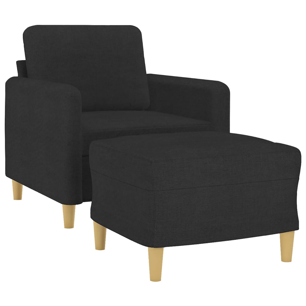 vidaXL Sillón con taburete tela negro 60 cm