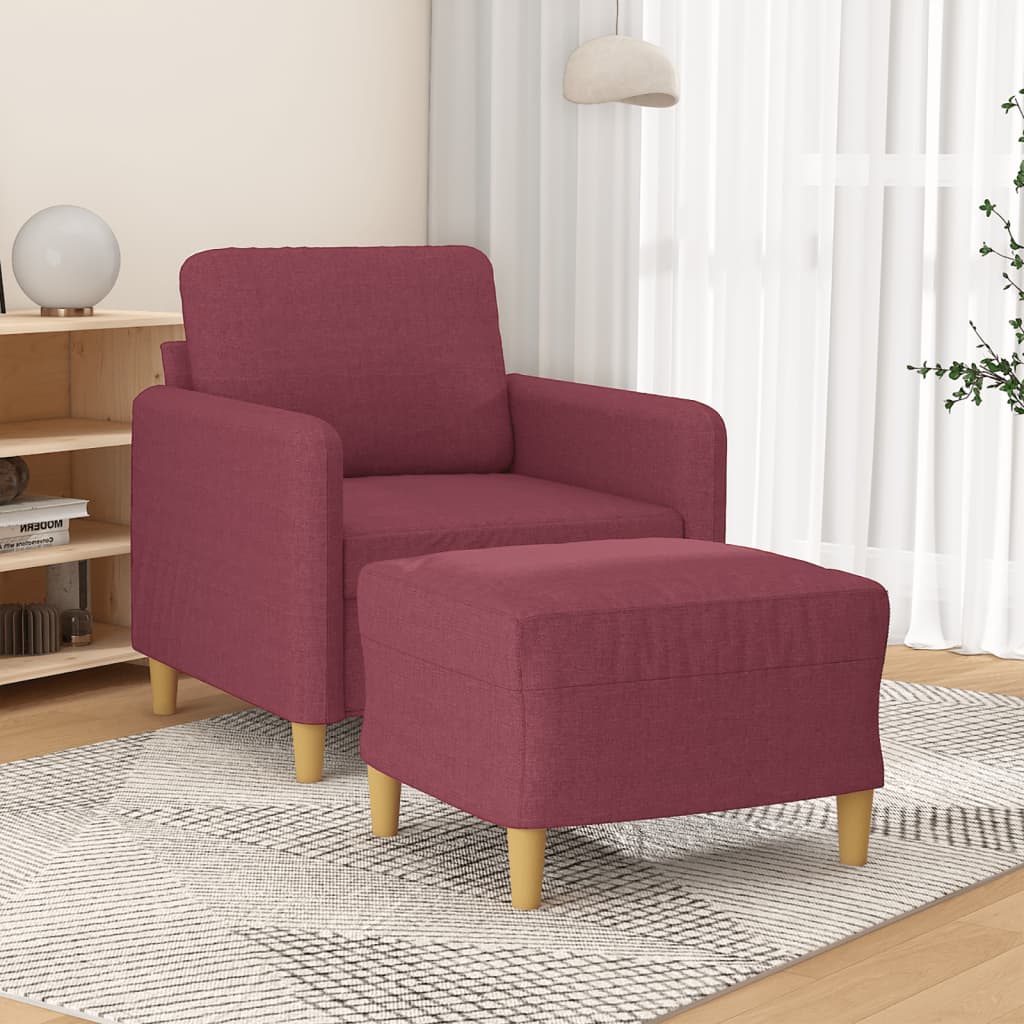 vidaXL Sillón con taburete tela rojo tinto 60 cm