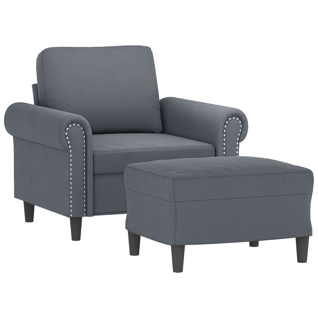 vidaXL Sillón con taburete terciopelo gris oscuro 60 cm