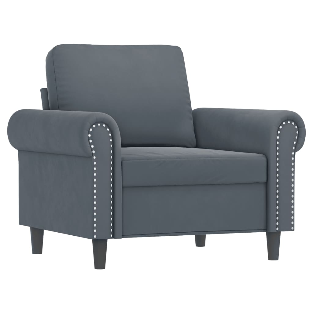 vidaXL Sillón con taburete terciopelo gris oscuro 60 cm