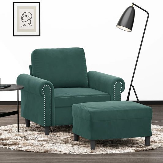 vidaXL Sillón con taburete terciopelo verde oscuro 60 cm