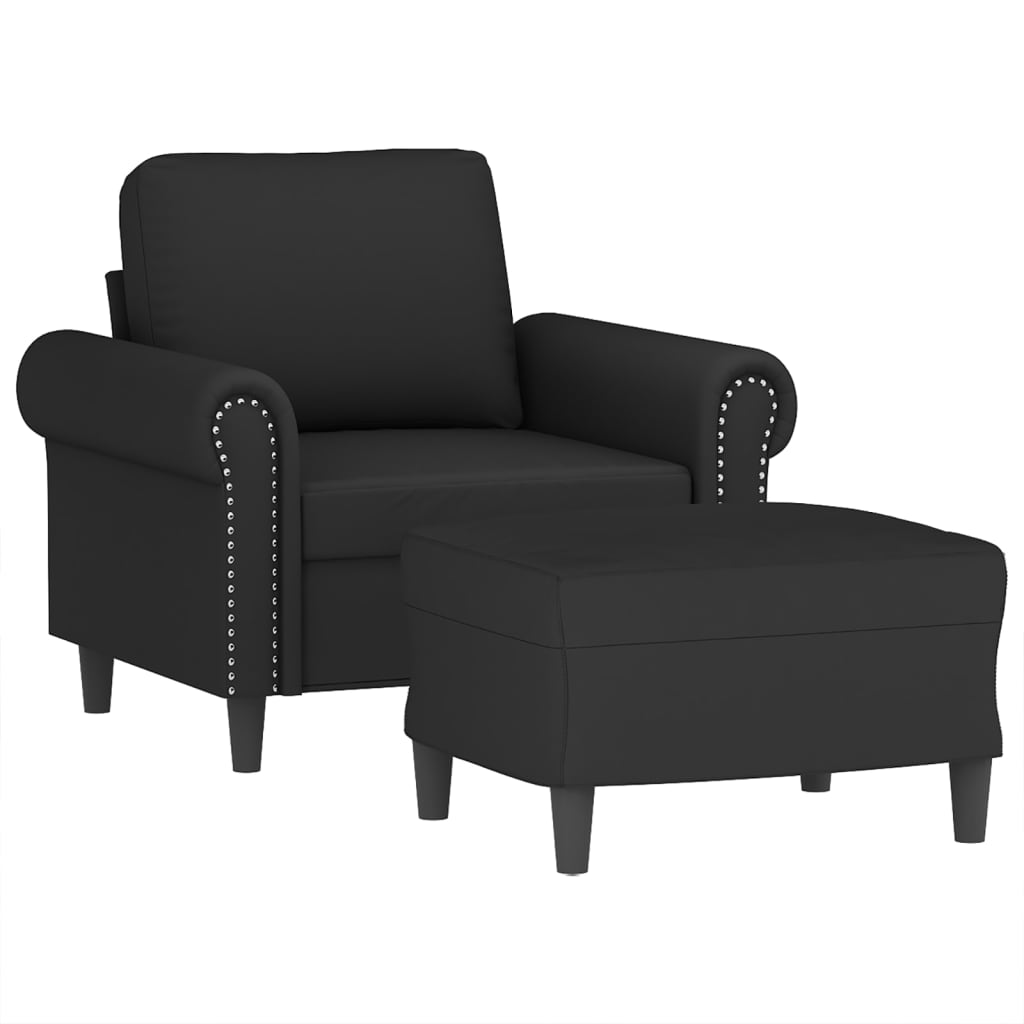 vidaXL Sillón con taburete terciopelo negro 60 cm