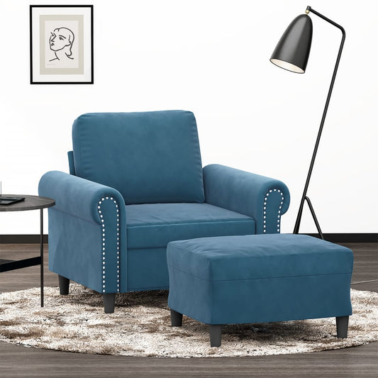 vidaXL Sillón con taburete terciopelo azul 60 cm