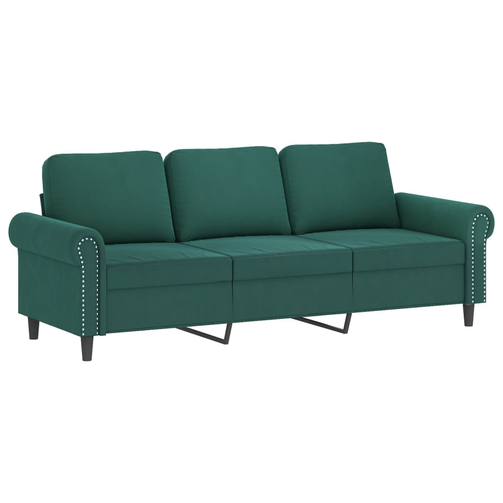 vidaXL Sofá de 3 plazas con taburete de terciopelo verde oscuro 180 cm