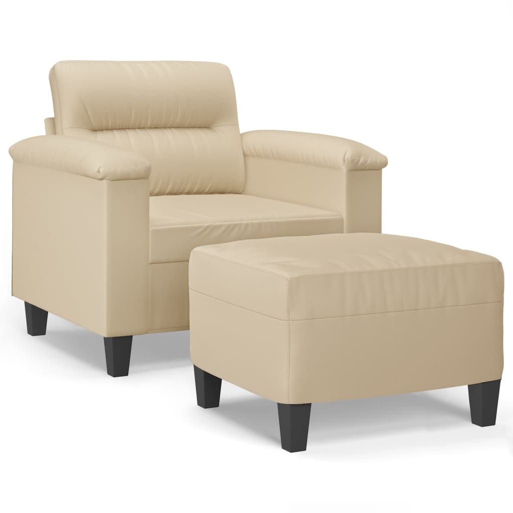 vidaXL Sillón con taburete tela de microfibra crema 60 cm