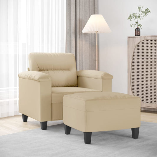 vidaXL Sillón con taburete tela de microfibra crema 60 cm