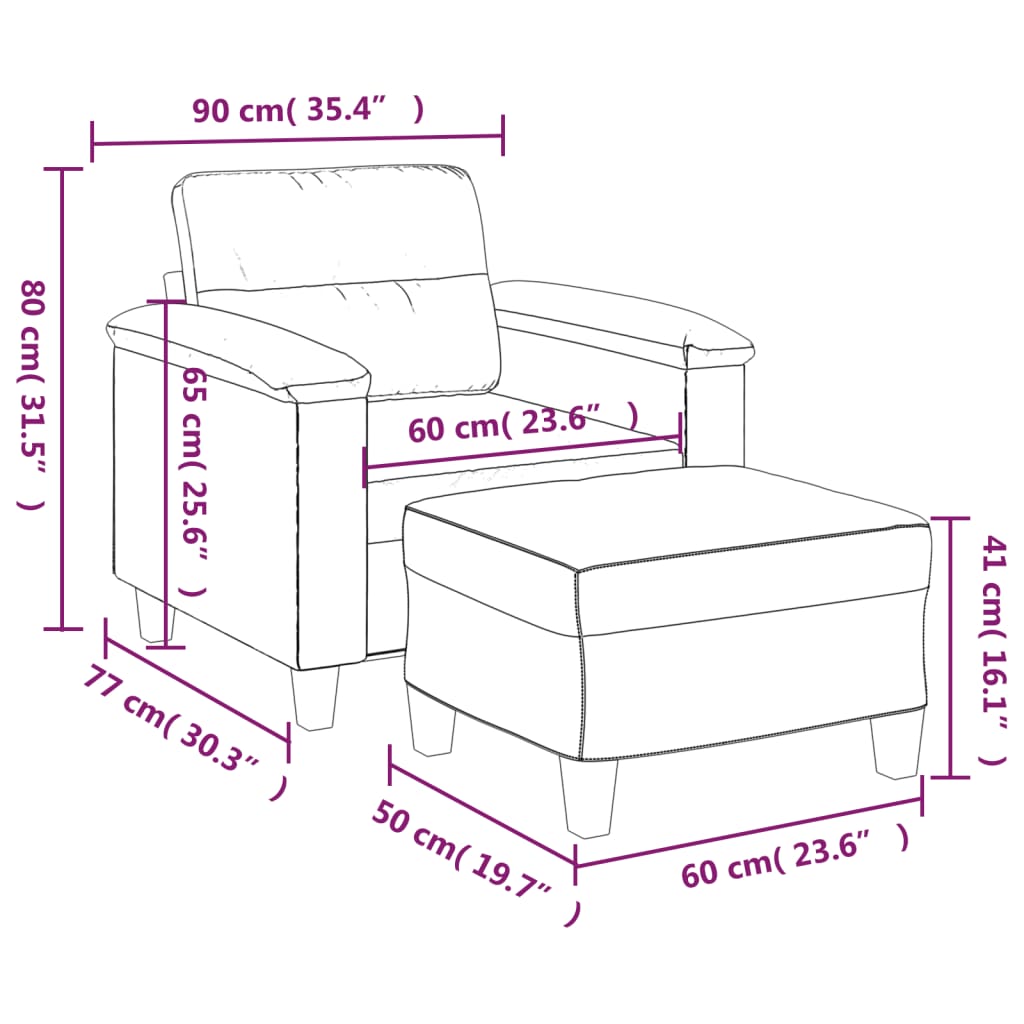 vidaXL Sillón con taburete tela de microfibra beige 60 cm