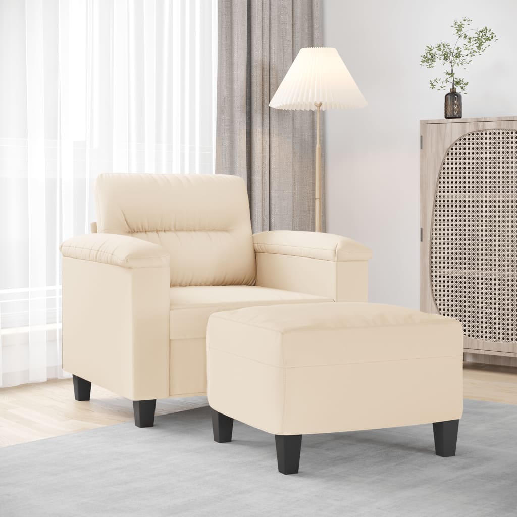 vidaXL Sillón con taburete tela de microfibra beige 60 cm