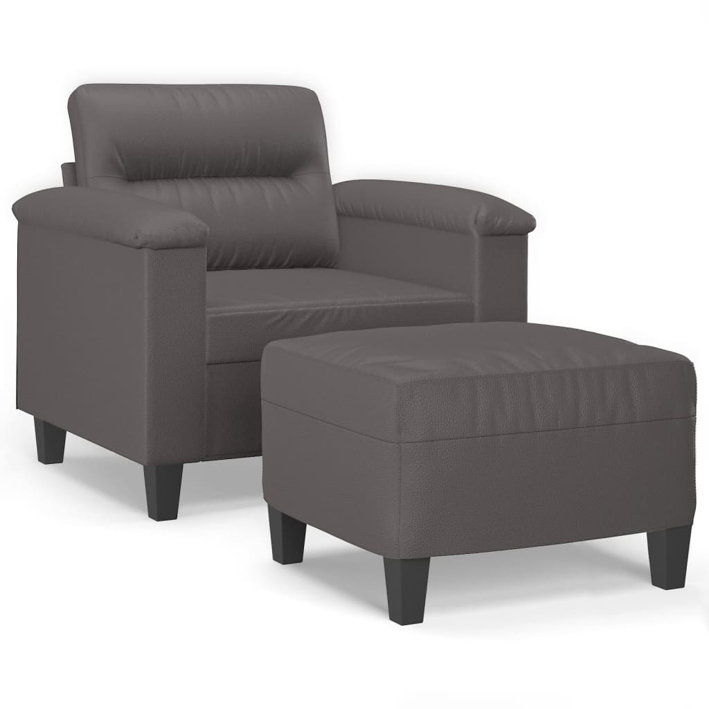 vidaXL Sillón con taburete cuero sintético gris 60 cm