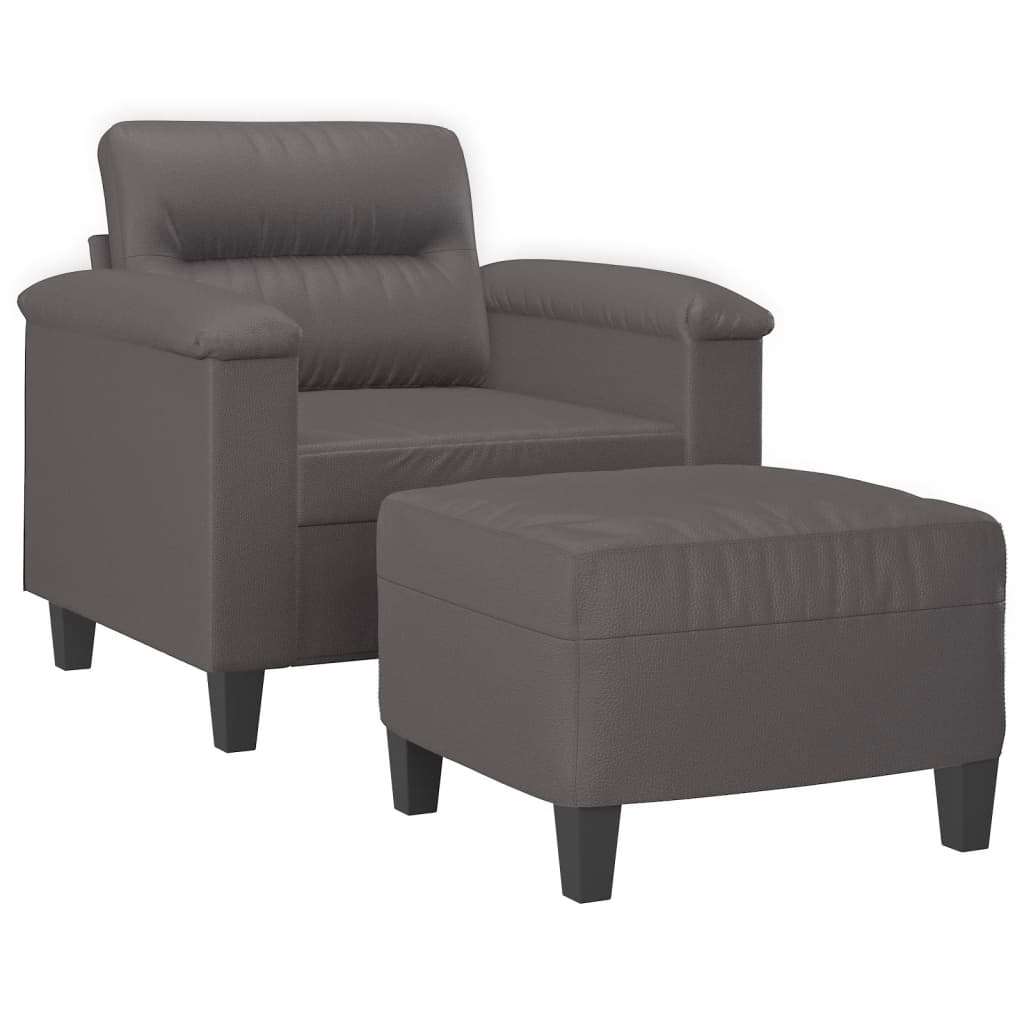 vidaXL Sillón con taburete cuero sintético gris 60 cm