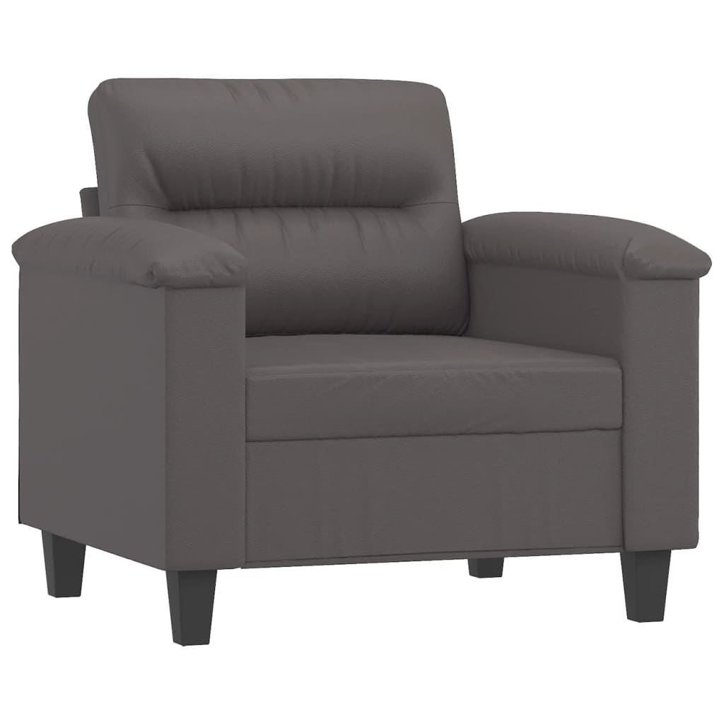 vidaXL Sillón con taburete cuero sintético gris 60 cm