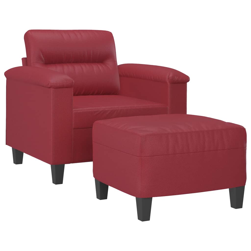 vidaXL Sillón con taburete cuero sintético rojo tinto 60 cm