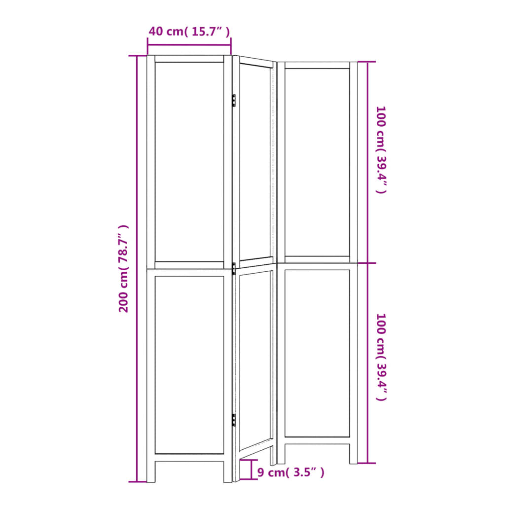 vidaXL Biombo separador de 3 paneles madera paulownia marrón oscuro