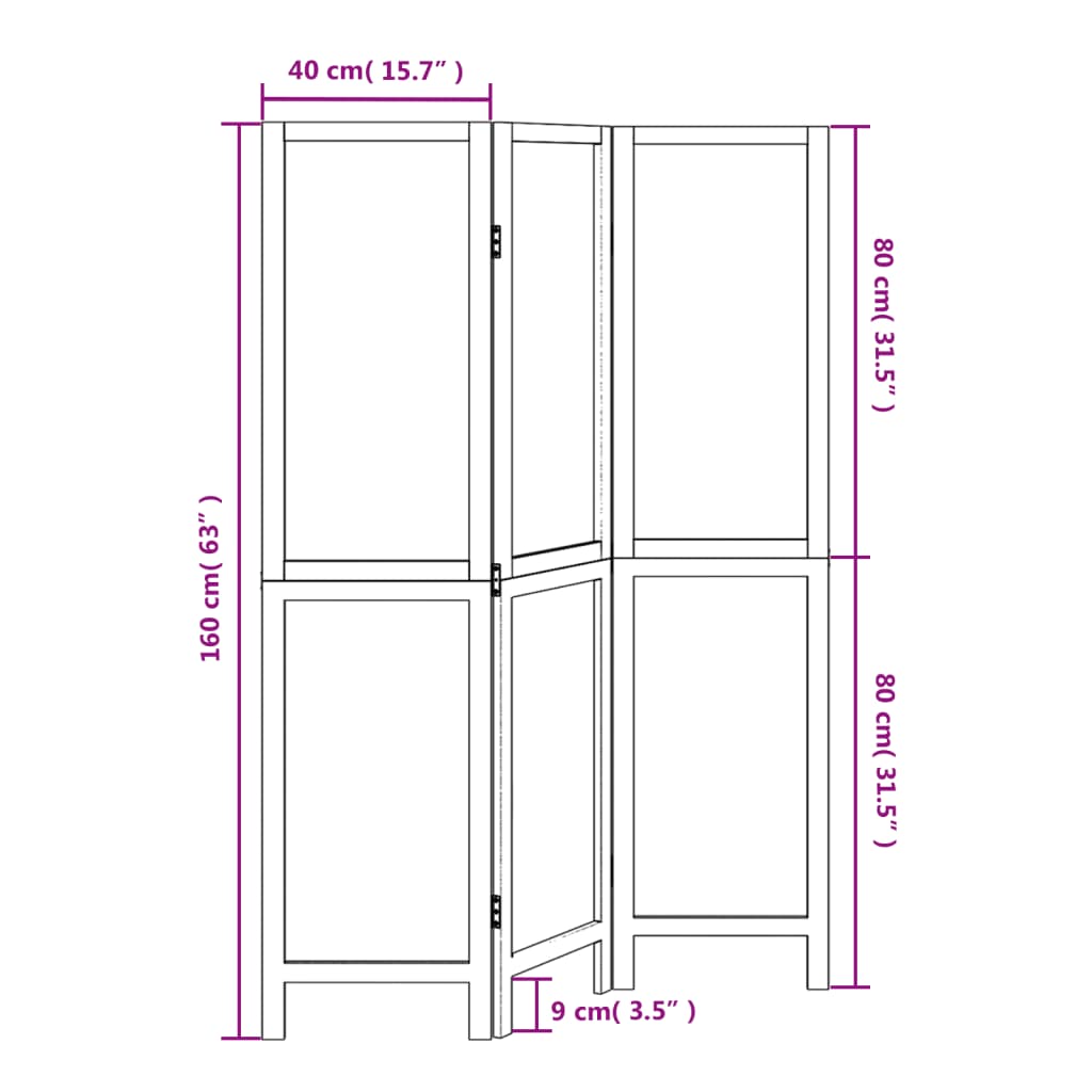 vidaXL Biombo separador de 3 paneles madera maciza Paulownia blanco