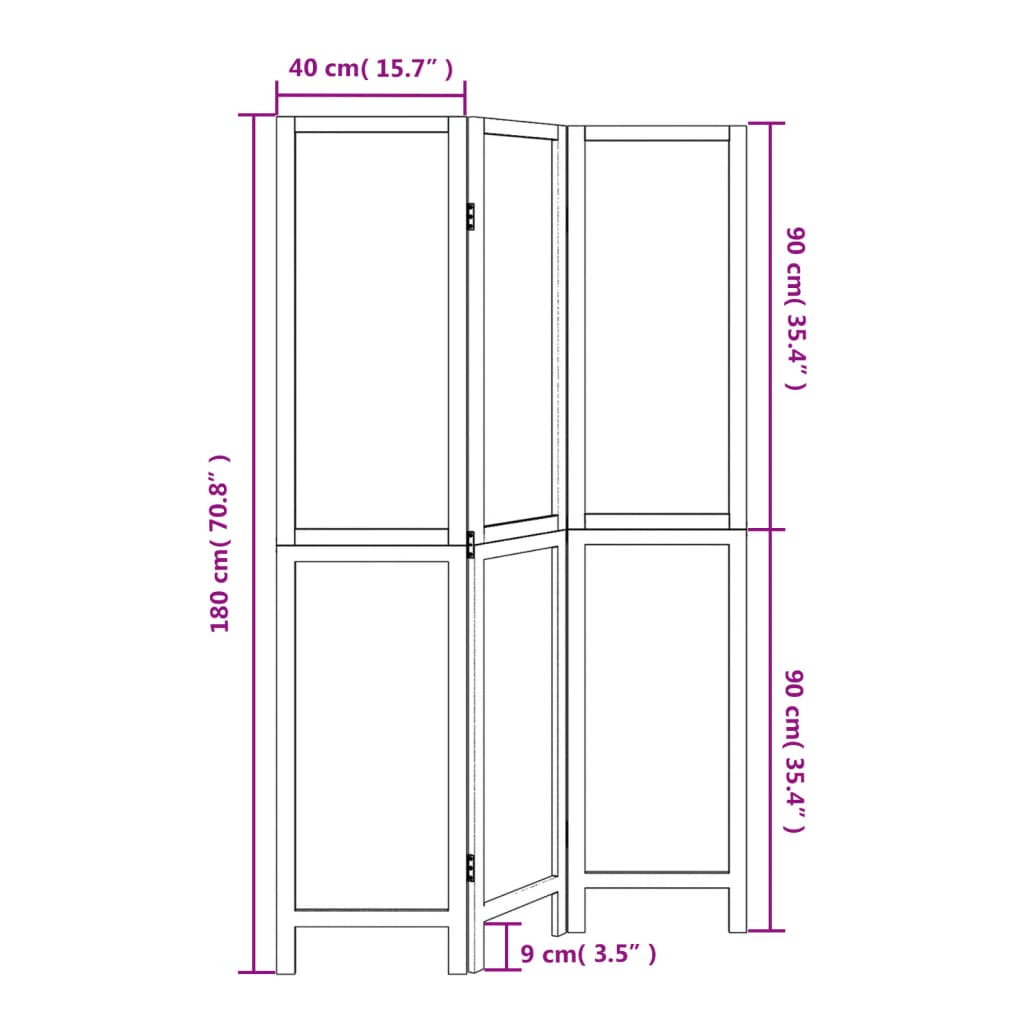 vidaXL Biombo separador de 3 paneles madera maciza Paulownia blanco