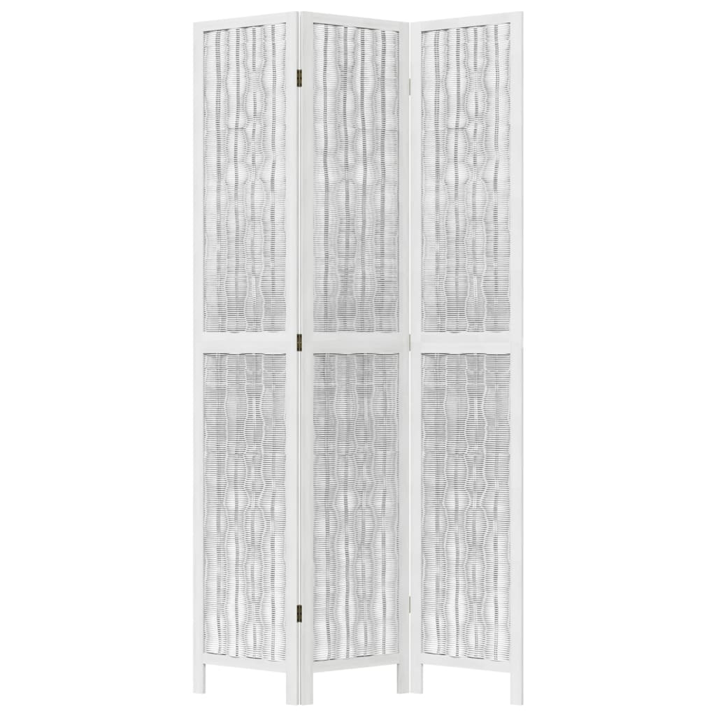 vidaXL Biombo separador de 3 paneles madera maciza Paulownia blanco