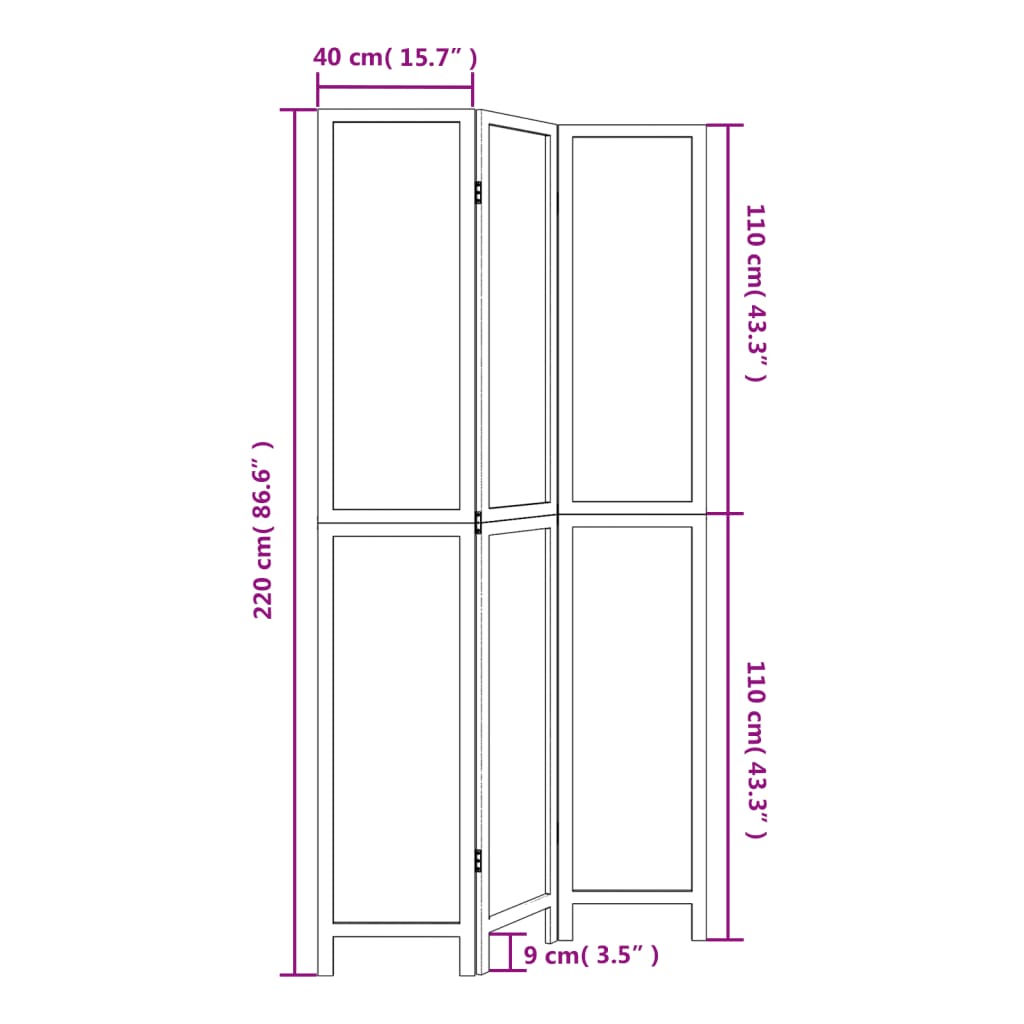 vidaXL Biombo separador de 3 paneles madera maciza Paulownia blanco