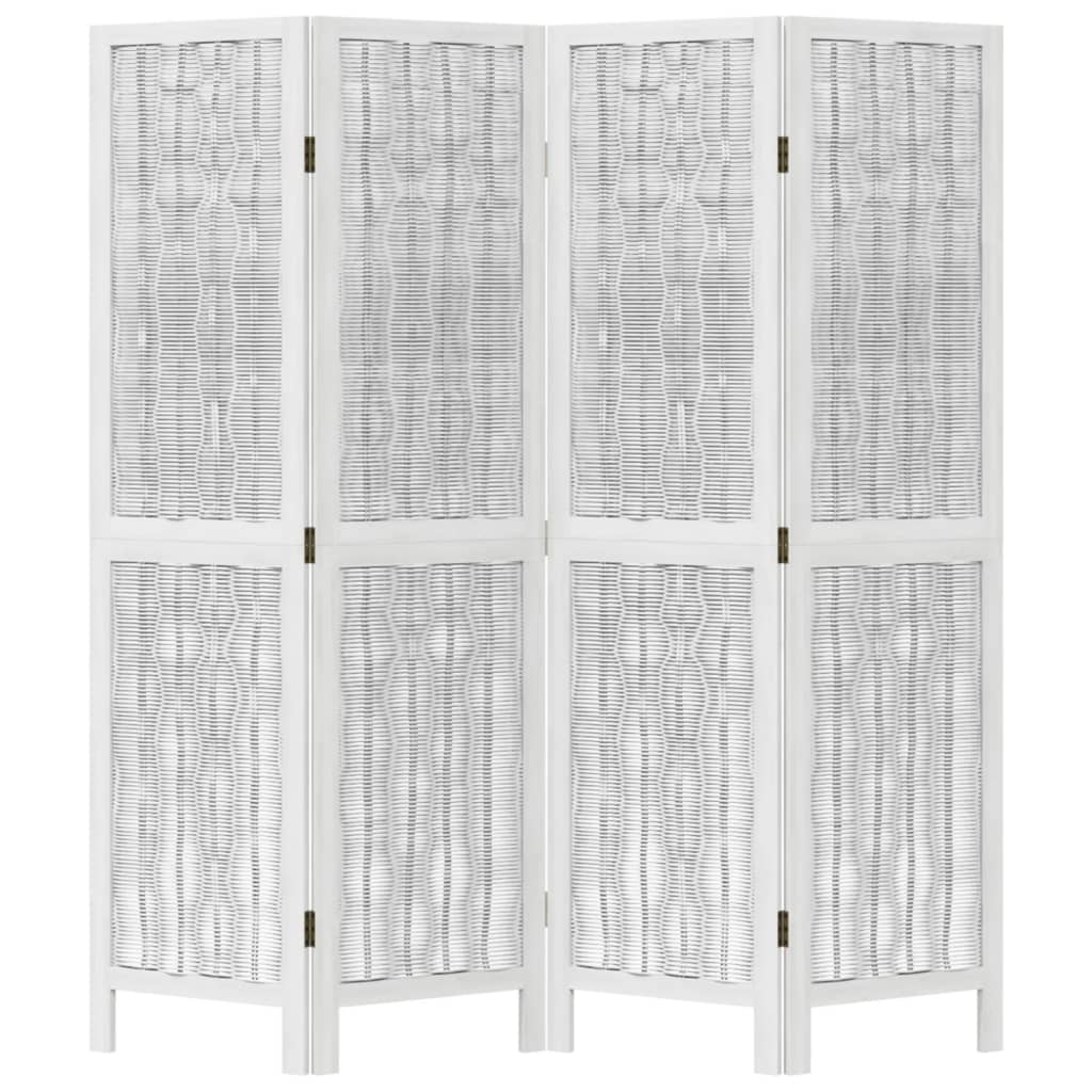 vidaXL Biombo separador de 4 paneles madera maciza Paulownia blanco