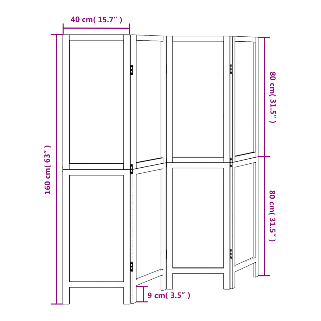 vidaXL Biombo separador de 4 paneles madera maciza Paulownia blanco