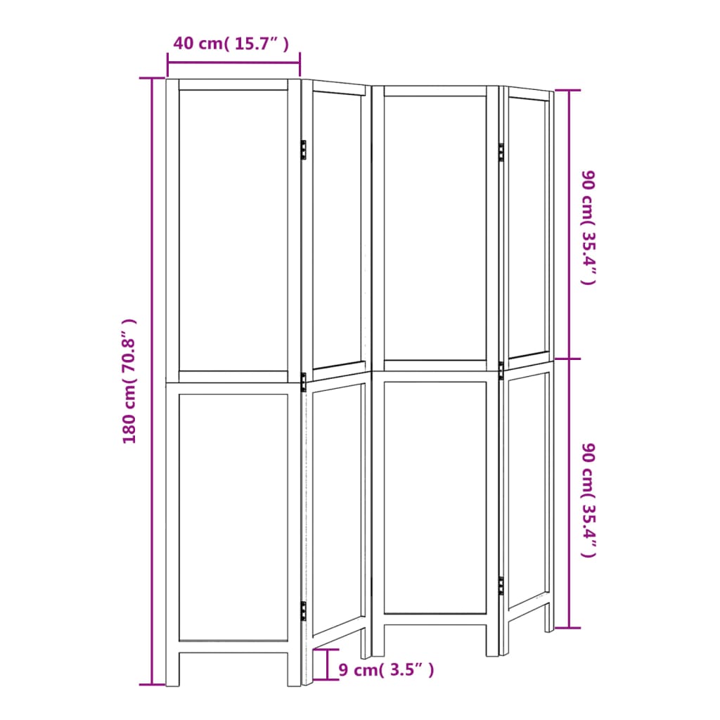 vidaXL Biombo separador de 4 paneles madera maciza Paulownia blanco