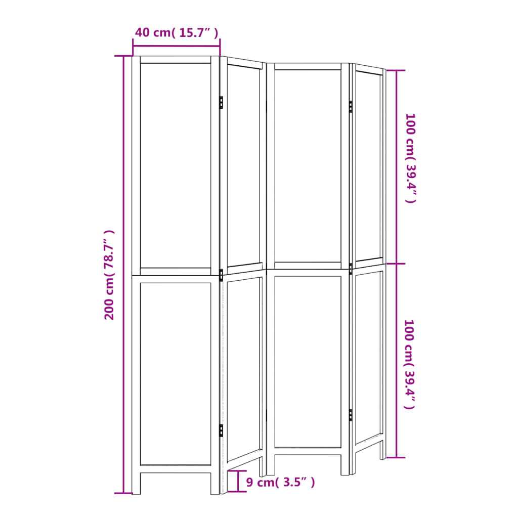 vidaXL Biombo separador de 4 paneles madera maciza Paulownia blanco