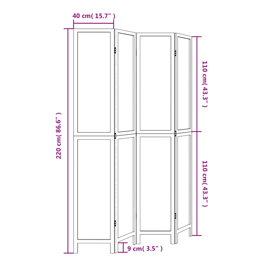 vidaXL Biombo separador de 4 paneles madera maciza Paulownia blanco