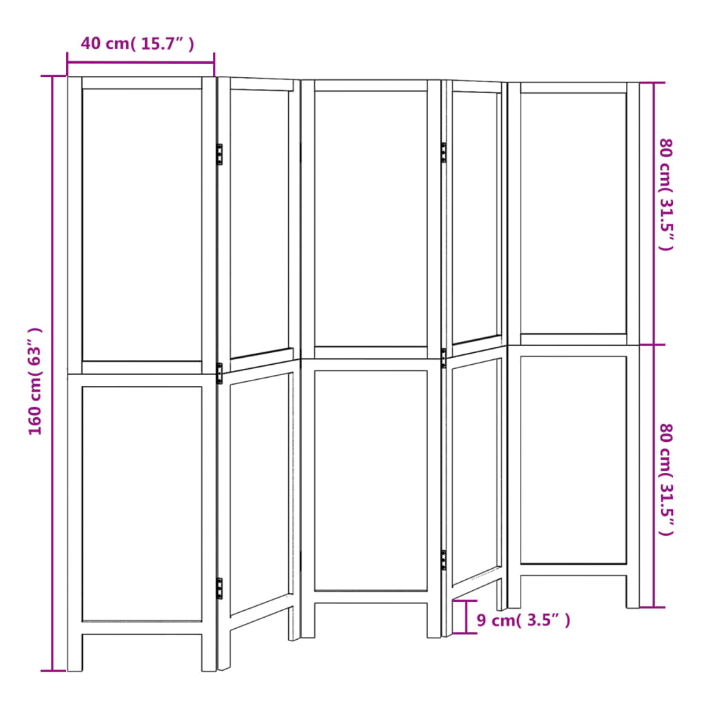 vidaXL Biombo separador de 5 paneles madera maciza Paulownia blanco