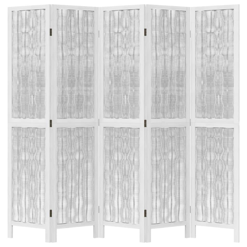 vidaXL Biombo separador de 5 paneles madera maciza Paulownia blanco