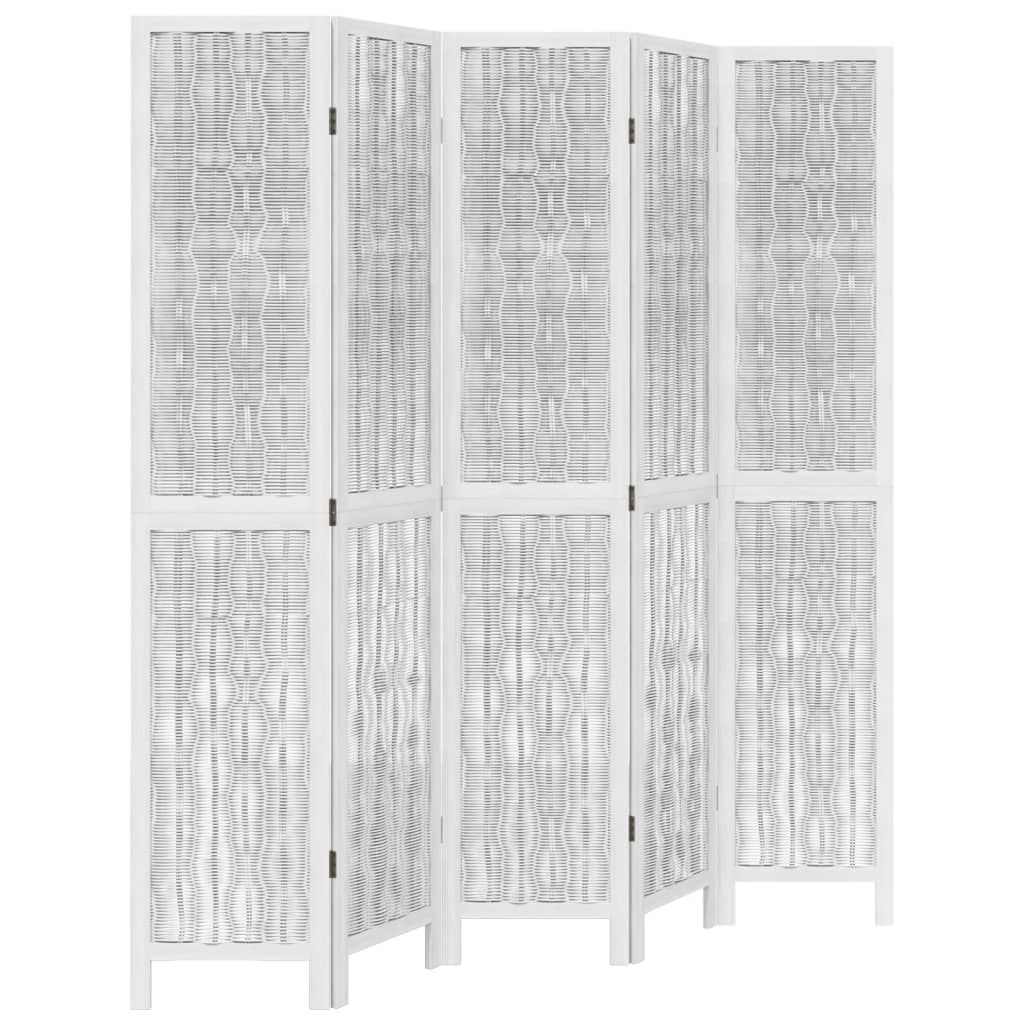 vidaXL Biombo separador de 5 paneles madera maciza Paulownia blanco