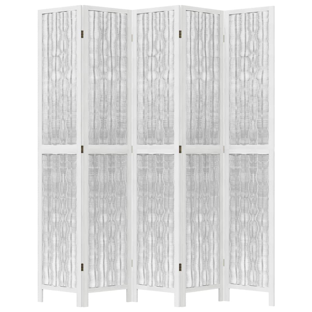 vidaXL Biombo separador de 5 paneles madera maciza Paulownia blanco