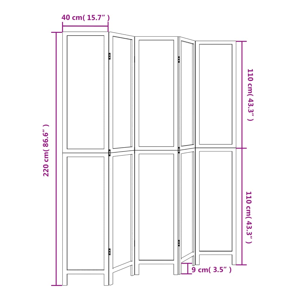 vidaXL Biombo separador de 5 paneles madera maciza Paulownia blanco