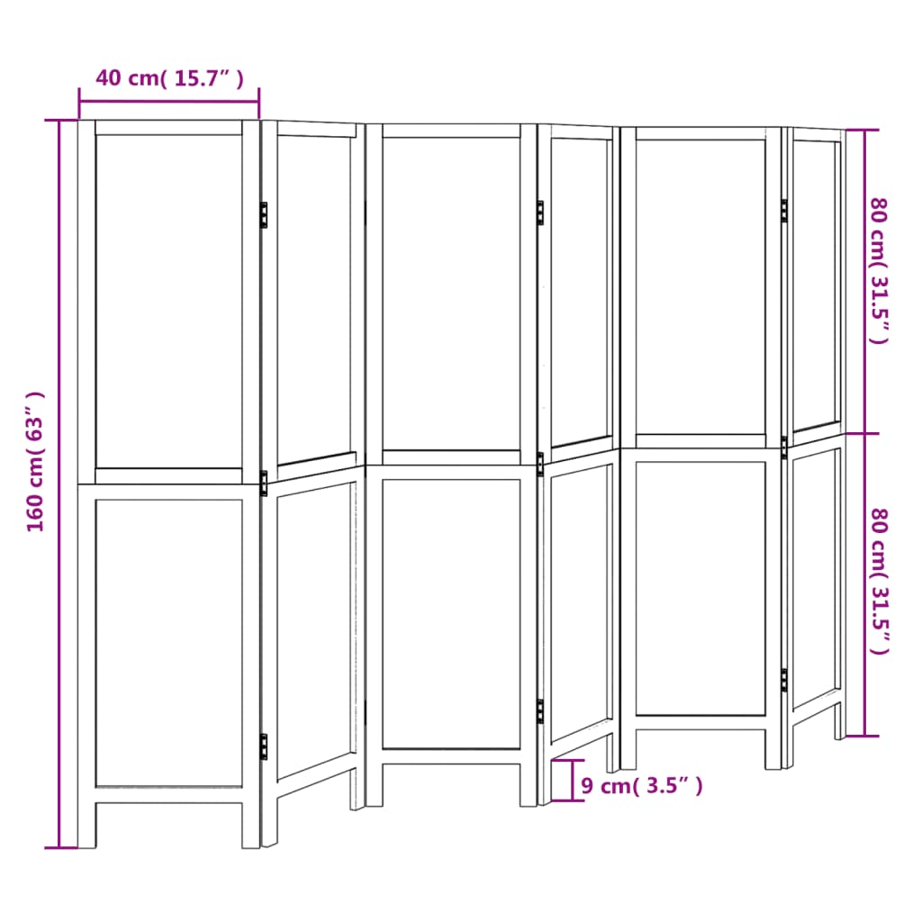 vidaXL Biombo separador de 6 paneles madera maciza Paulownia blanco