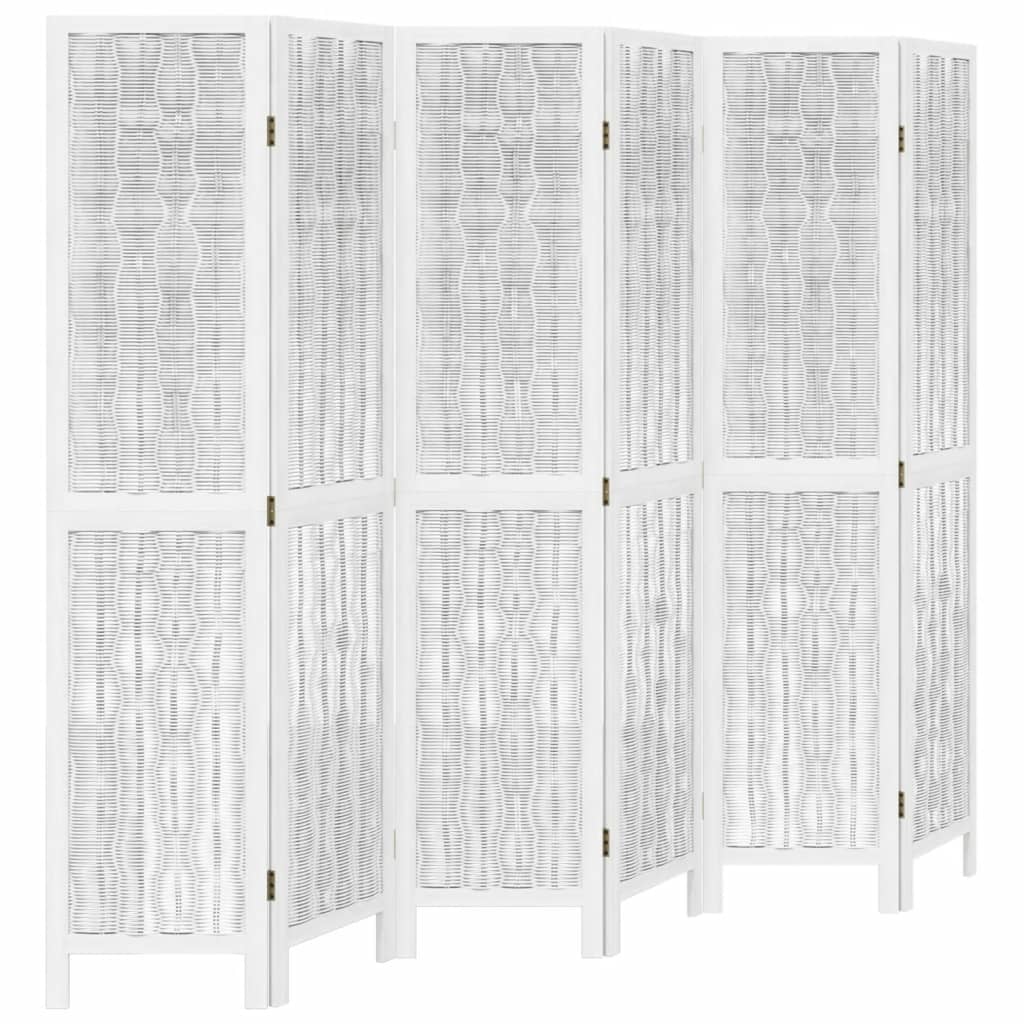 vidaXL Biombo separador de 6 paneles madera maciza Paulownia blanco