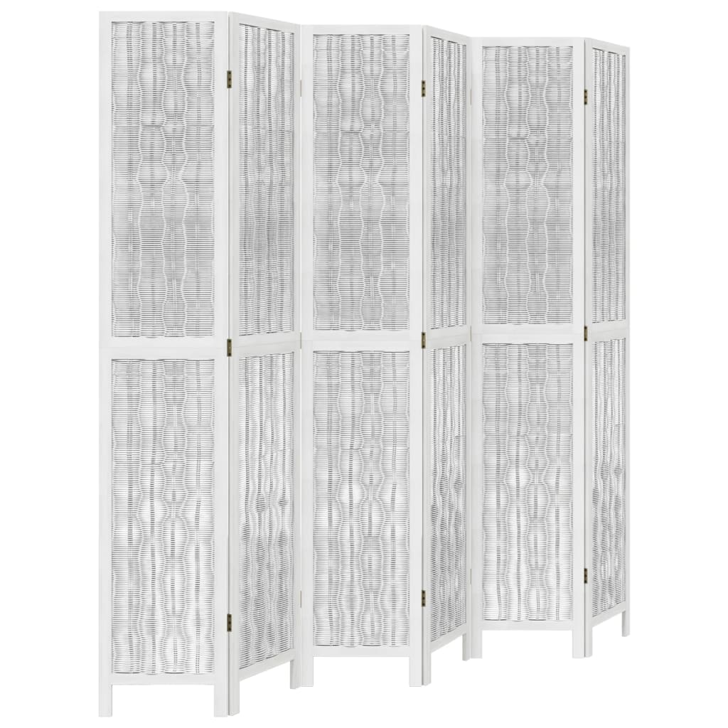 vidaXL Biombo separador de 6 paneles madera maciza Paulownia blanco