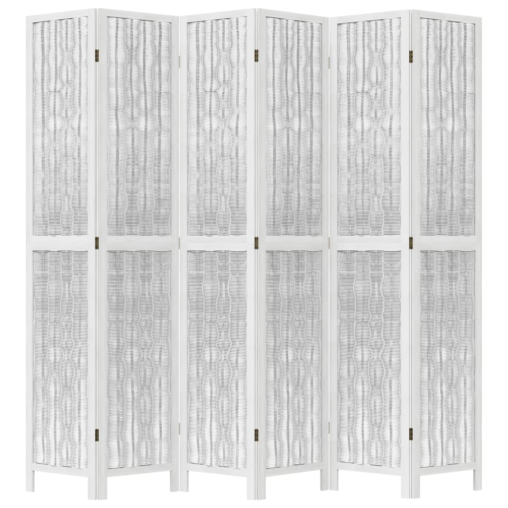 vidaXL Biombo separador de 6 paneles madera maciza Paulownia blanco