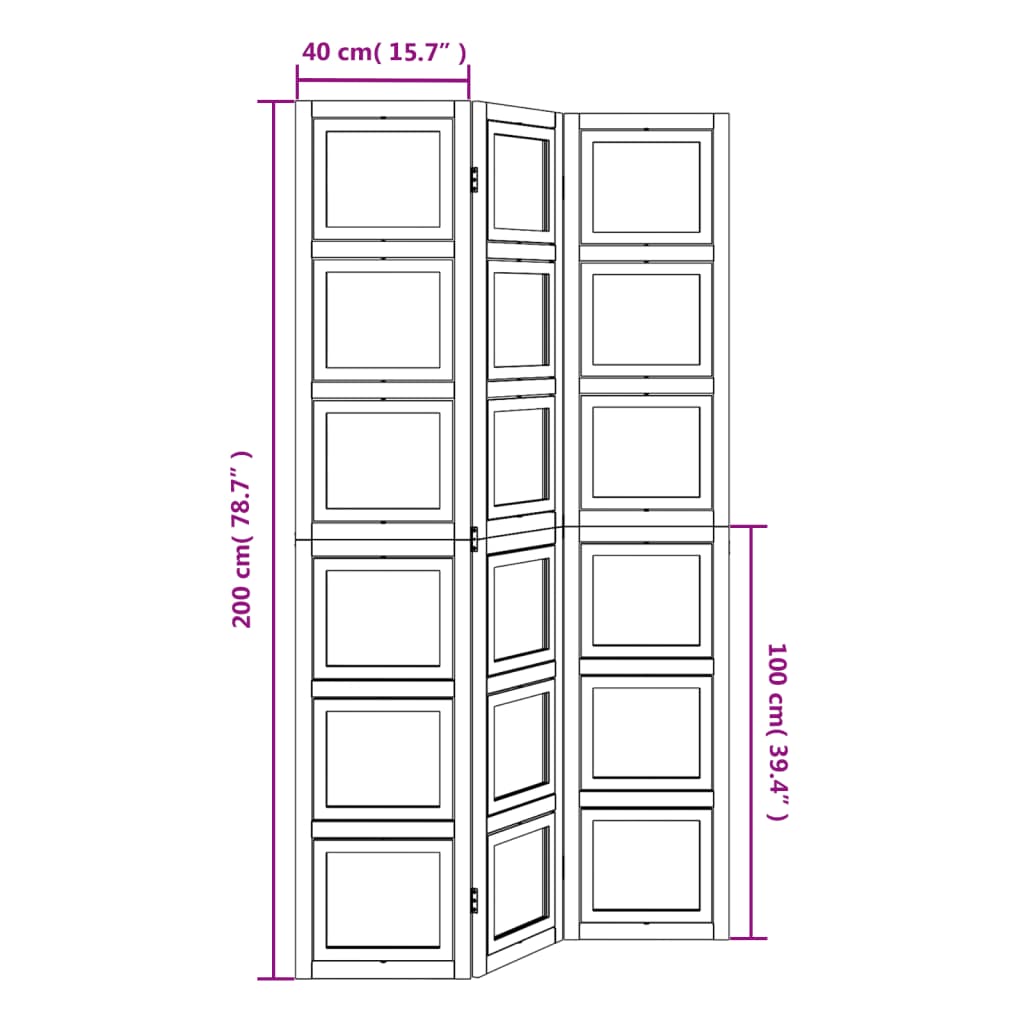 vidaXL Biombo separador de 3 paneles madera maciza Paulownia blanco