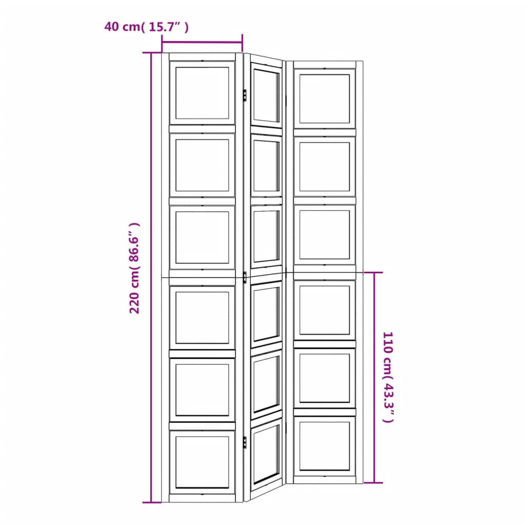 vidaXL Biombo separador de 3 paneles madera maciza Paulownia blanco