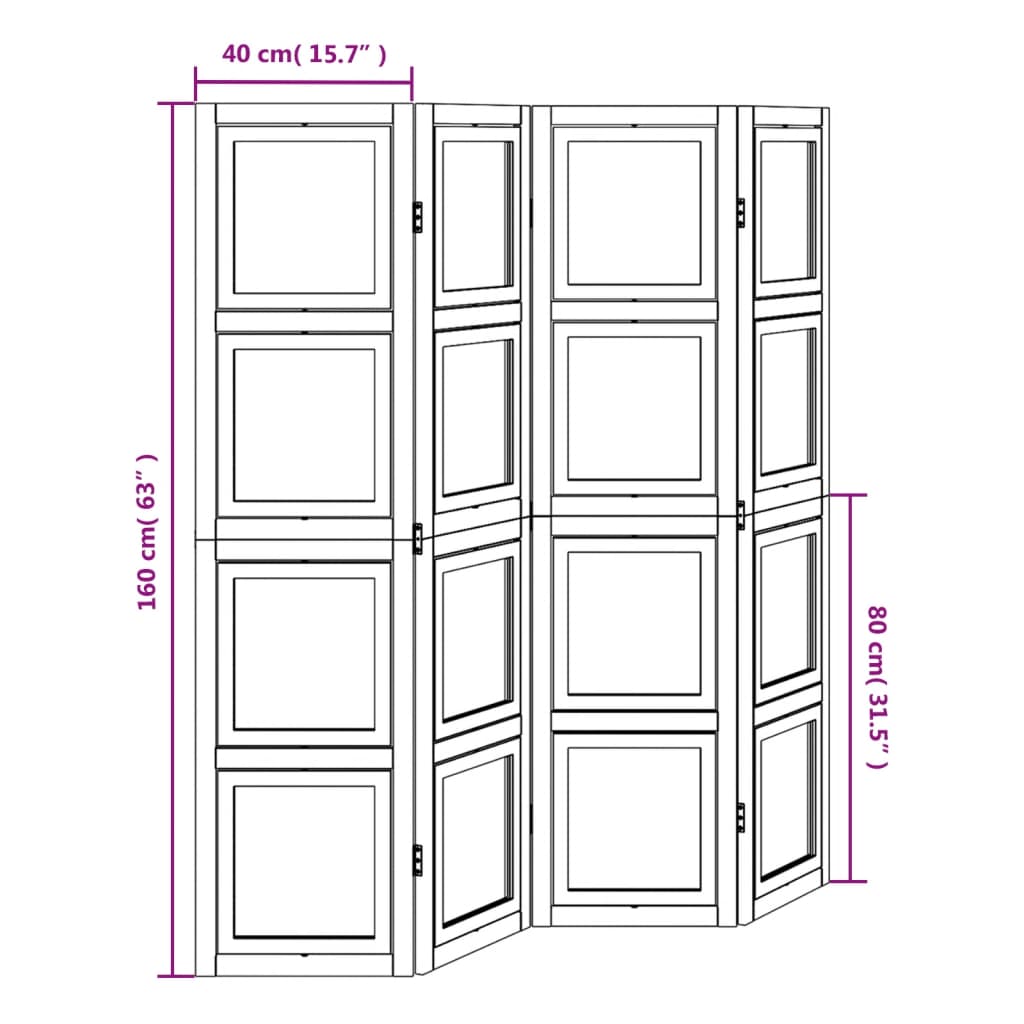 vidaXL Biombo separador de 4 paneles madera maciza Paulownia blanco