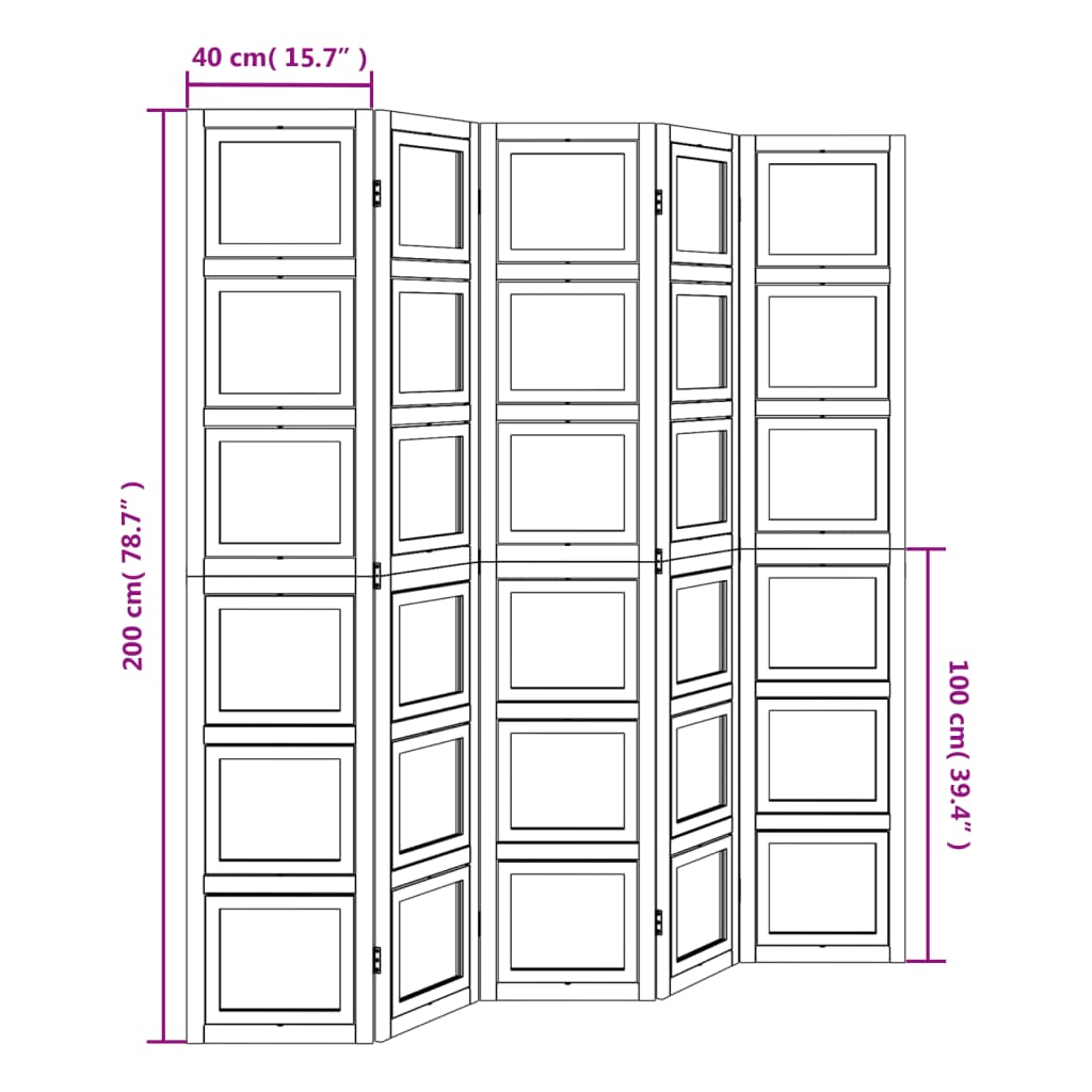 vidaXL Biombo separador de 5 paneles madera maciza Paulownia blanco