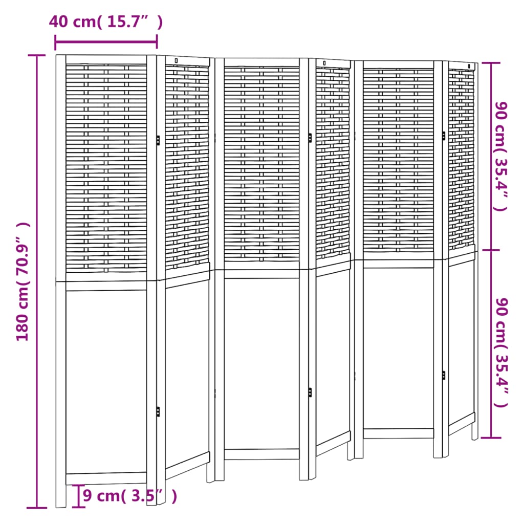 vidaXL Biombo separador de 6 paneles madera maciza Paulownia blanco