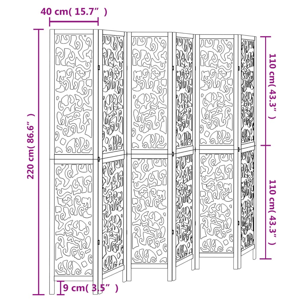 vidaXL Biombo separador de 6 paneles madera maciza Paulownia blanco
