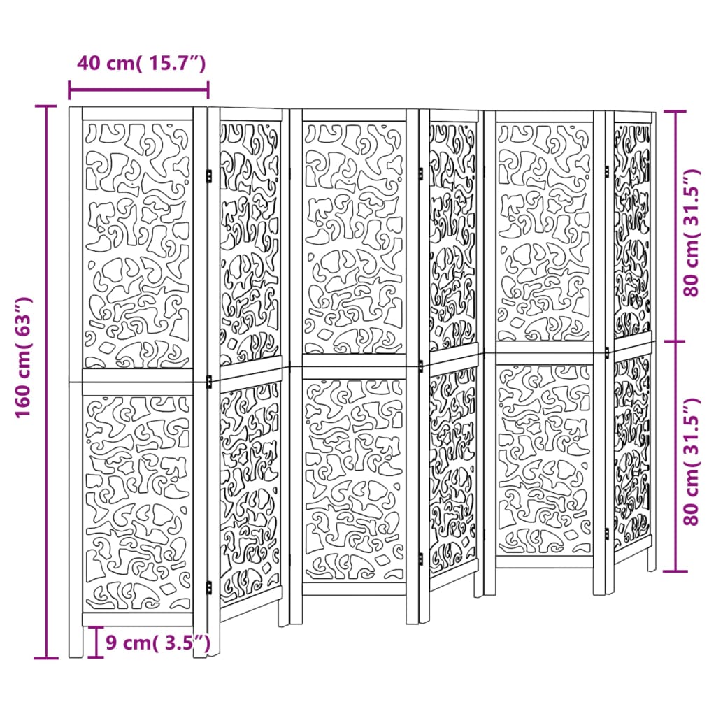 vidaXL Biombo separador de 6 paneles madera maciza Paulownia negro